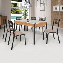 Conjunto Sala de Jantar Mesa 140cm X 77cm Tampo Vidro com 6 Cadeiras Jade Preto Fosco / Bege