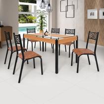 Conjunto Sala de Jantar Mesa 140cm X 77cm Tampo Vidro com 6 Cadeiras Jade Preto Fosco/Caramelo Conjunto Sala de Jantar Mesa 140cm X 77cm Tampo Vidro com 6 Cadeiras Jade Preto Fosco/Caramelo
