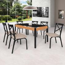 Conjunto Sala de Jantar Mesa 140cm X 77cm Tampo Vidro com 6 Cadeiras Karina