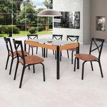 Conjunto Sala de Jantar Mesa 140cm X 77cm Tampo Vidro com 6 Cadeiras Karina Preto fosco / Caramelo