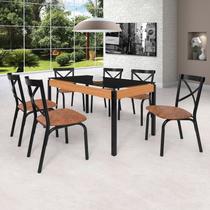 Conjunto Sala de Jantar Mesa 140cm X 77cm Tampo Vidro com 6 Cadeiras Karina Preto fosco / Caramelo Conjunto Sala de Jantar Mesa 140cm X 77cm Tampo Vidro com 6 Cadeiras Karina Preto fosco / Caramelo