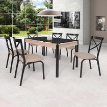 Conjunto Sala de Jantar Mesa 140x80cm Tampo Vidro com 6 Cadeiras Karina Conjunto Sala de Jantar Mesa 140x80cm Tampo Vidro com 6 Cadeiras Karina