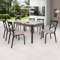 Conjunto Sala de Jantar Mesa 140x80cm Tampo Vidro com 6 Cadeiras Karina Ciplafe