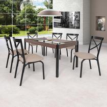 Conjunto Sala de Jantar Mesa 140x80cm Tampo Vidro com 6 Cadeiras Karina Conjunto Sala de Jantar Mesa 140x80cm Tampo Vidro com 6 Cadeiras Karina