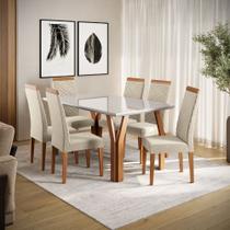 Conjunto Sala de Jantar Mesa 154cm Atlas Tampo com Vidro com 6 Cadeiras Atlas Madetal Conjunto Sala de Jantar Mesa 154cm Atlas Tampo com Vidro com 6 Cadeiras Atlas Madetal