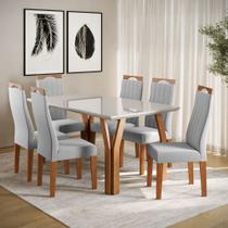 Conjunto Sala de Jantar Mesa 154cm com Tampo de Vidro Atlas com 6 Cadeiras Grécia Madetal