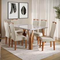 Conjunto Sala de Jantar Mesa 154cm com Tampo de Vidro Atlas com 6 Cadeiras Grécia Madetal Conjunto Sala de Jantar Mesa 154cm com Tampo de Vidro Atlas com 6 Cadeiras Grécia Madetal