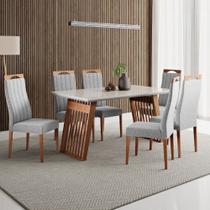 Conjunto Sala de Jantar Mesa 154cm com Tampo de Vidro Moscou com 6 Cadeiras Grécia Madetal Conjunto Sala de Jantar Mesa 154cm com Tampo de Vidro Moscou com 6 Cadeiras Grécia Madetal