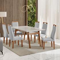 Conjunto Sala de Jantar Mesa 154cm com Tampo de Vidro Onix com 6 Cadeiras Grécia Madetal