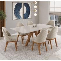 Conjunto Sala de Jantar Mesa 154cm tampo de Vidro Mônaco com 6 Poltrona Grecia Madetal Conjunto Sala de Jantar Mesa 154cm tampo de Vidro Mônaco com 6 Poltrona Grecia Madetal