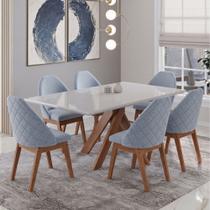 Conjunto Sala de Jantar Mesa 154cm Tampo de Vidro Mônaco com 6 Poltronas Grecia Madetal Conjunto Sala de Jantar Mesa 154cm Tampo de Vidro Mônaco com 6 Poltronas Grecia Madetal