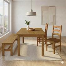 Conjunto Sala de Jantar Mesa 160cm 2 Cadeiras e 1 Banco Madeira Maciça Ventimiglia Yescasa Marrom/Nogueira