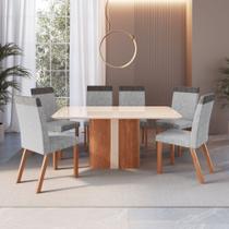 Conjunto Sala de Jantar Mesa 160cm com Tampo de Vidro Aurora com 6 Cadeiras em Madeira Maciça Alice Móveis Zamarchi Conjunto Sala de Jantar Mesa 160cm com Tampo de Vidro Aurora com 6 Cadeiras em Madeira Maciça Alice Móveis Zamarchi
