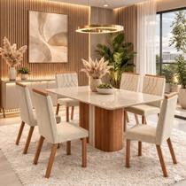 Conjunto Sala de Jantar Mesa 160cm com Tampo de Vidro Aurora com 6 Cadeiras em Madeira Maciça Tina Móveis Zamarchi