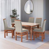 Conjunto Sala de Jantar Mesa 160cm com Tampo de Vidro Jenny com 6 Cadeiras em Madeira Maciça Anissi Móveis Zamarchi Conjunto Sala de Jantar Mesa 160cm com Tampo de Vidro Jenny com 6 Cadeiras em Madeira Maciça Anissi Móveis Zamarchi