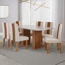 Conjunto Sala de Jantar Mesa 160cm com Tampo de Vidro Livorno com 6 Cadeiras Sarah Viero Móveis