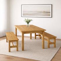 Conjunto Sala de Jantar Mesa 160cm e 2 Bancos Madeira Maciça Ventimiglia Yescasa Marrom/Nogueira Conjunto Sala de Jantar Mesa 160cm e 2 Bancos Madeira Maciça Ventimiglia Yescasa Marrom/Nogueira