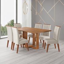 Conjunto Sala de Jantar Mesa 160cm Moscato e 6 Cadeiras Cristal Viero Conjunto Sala de Jantar Mesa 160cm Moscato e 6 Cadeiras Cristal Viero