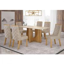 Conjunto Sala de Jantar Mesa 160cm Tampo de Vidro Dora com 6 cadeiras Aurora Valdemoveis