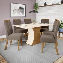 Conjunto Sala de Jantar Mesa 160cm Tampo MDF Canto Reto com 6 Cadeiras Angel Espresso Móveis