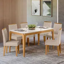 Conjunto Sala de Jantar Mesa 1,60m com 6 Cadeiras Aurea Ypê/Off White/Al10 - New Ceval Conjunto Sala de Jantar Mesa 1,60m com 6 Cadeiras Aurea Ypê/Off White/Al10 - New Ceval