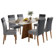 Conjunto Sala de Jantar Mesa 1,60m com Vidro Anjos 6 Cadeiras Montreal Viero Conjunto Sala de Jantar Mesa 1,60m com Vidro Anjos 6 Cadeiras Montreal Viero