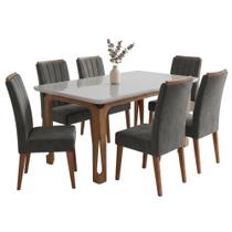 Conjunto Sala de Jantar Mesa 1,60m com Vidro Nadine 6 Cadeiras Sofia