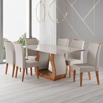 Conjunto Sala de Jantar Mesa 160x80,8cm Tampo com Vidro 6 Cadeiras Inspirare Yescasa Bege/Mel Conjunto Sala de Jantar Mesa 160x80,8cm Tampo com Vidro 6 Cadeiras Inspirare Yescasa Bege/Mel
