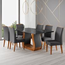 Conjunto Sala de Jantar Mesa 160x80cm Tampo com Vidro 6 Cadeiras Inspirare Yescasa Cinza/Mel Conjunto Sala de Jantar Mesa 160x80cm Tampo com Vidro 6 Cadeiras Inspirare Yescasa Cinza/Mel