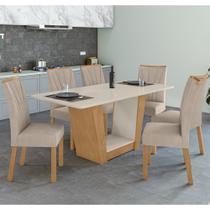 Conjunto Sala de Jantar Mesa 160x80cm Tampo MDF/Vidro com 6 Cadeiras Apogeu Móveis Lopas