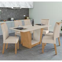 Conjunto Sala de Jantar Mesa 160x80cm Tampo MDF/Vidro com 6 Cadeiras Apogeu Móveis Lopas