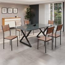 Conjunto Sala de Jantar Mesa 160x90cm Base Império Tampo Mdf Laca com Vidro Florença