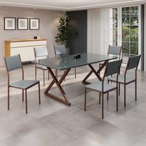 Conjunto Sala de Jantar Mesa 160x90cm Base Império Tampo Mdf Laca com Vidro Florença