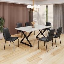 Conjunto Sala de Jantar Mesa 160x90cm Base Império Tampo Mdf Laca com Vidro Malibu