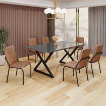 Conjunto Sala de Jantar Mesa 160x90cm Base Império Tampo Mdf Laca com Vidro Malibu