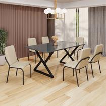 Conjunto Sala de Jantar Mesa 160x90cm Base Império Tampo Mdf Laca com Vidro Malibu