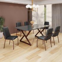 Conjunto Sala de Jantar Mesa 160x90cm Base Império Tampo Mdf Laca com Vidro Malibu Conjunto Sala de Jantar Mesa 160x90cm Base Império Tampo Mdf Laca com Vidro Malibu