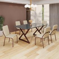 Conjunto Sala de Jantar Mesa 160x90cm Base Império Tampo Mdf Laca com Vidro Malibu