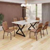 Conjunto Sala de Jantar Mesa 160x90cm Base Império Tampo Mdf Laca com Vidro Malibu