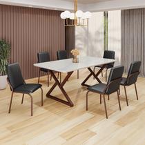 Conjunto Sala de Jantar Mesa 160x90cm Base Império Tampo Mdf Laca com Vidro Malibu