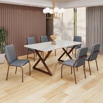 Conjunto Sala de Jantar Mesa 160x90cm Base Império Tampo Mdf Laca com Vidro Malibu