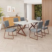 Conjunto Sala de Jantar Mesa 160x90cm Base Império Tampo MDF Laca com Vidro Napoli Marrom/Grafite Conjunto Sala de Jantar Mesa 160x90cm Base Império Tampo MDF Laca com Vidro Napoli Marrom/Grafite