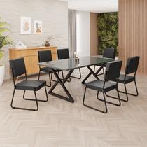 Conjunto Sala de Jantar Mesa 160x90cm Base Império Tampo Mdf Laca com Vidro Napoli