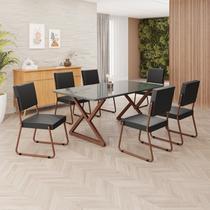 Conjunto Sala de Jantar Mesa 160x90cm Base Império Tampo Mdf Laca com Vidro Napoli
