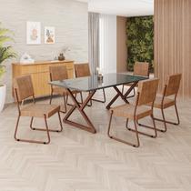 Conjunto Sala de Jantar Mesa 160x90cm Base Império Tampo Mdf Laca com Vidro Napoli