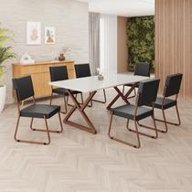 Conjunto Sala de Jantar Mesa 160x90cm Base Império Tampo Mdf Laca com Vidro Napoli