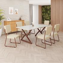Conjunto Sala de Jantar Mesa 160x90cm Base Império Tampo Mdf Laca com Vidro Napoli