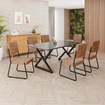 Conjunto Sala de Jantar Mesa 160x90cm Base Império Tampo MDF Laca com Vidro Napoli Preto/Marrom Conjunto Sala de Jantar Mesa 160x90cm Base Império Tampo MDF Laca com Vidro Napoli Preto/Marrom