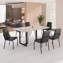 Conjunto Sala de Jantar Mesa 160x90cm Base Lunna Tampo MDF com Vidro Malibu Preto/Fosco