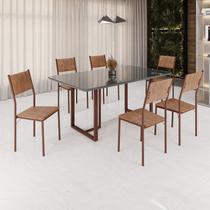 Conjunto Sala de Jantar Mesa 160x90cm Base Lunna Tampo Mdf Laca com Vidro Florença